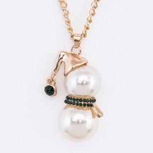 Snowman Gold Tone & Green Crystals Necklace